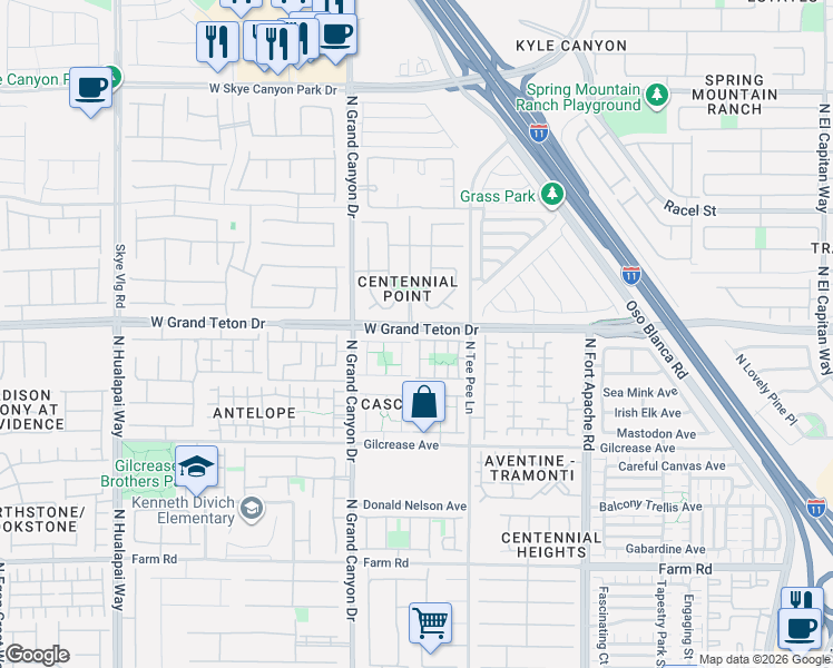 map of restaurants, bars, coffee shops, grocery stores, and more near 7955 Twin Leaf Street in Las Vegas