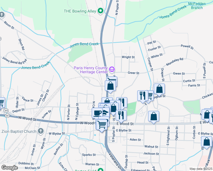 map of restaurants, bars, coffee shops, grocery stores, and more near 114 W Washington St in Paris
