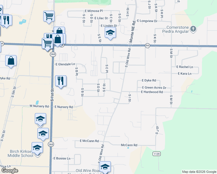 map of restaurants, bars, coffee shops, grocery stores, and more near 703 East Hardwood Drive in Rogers