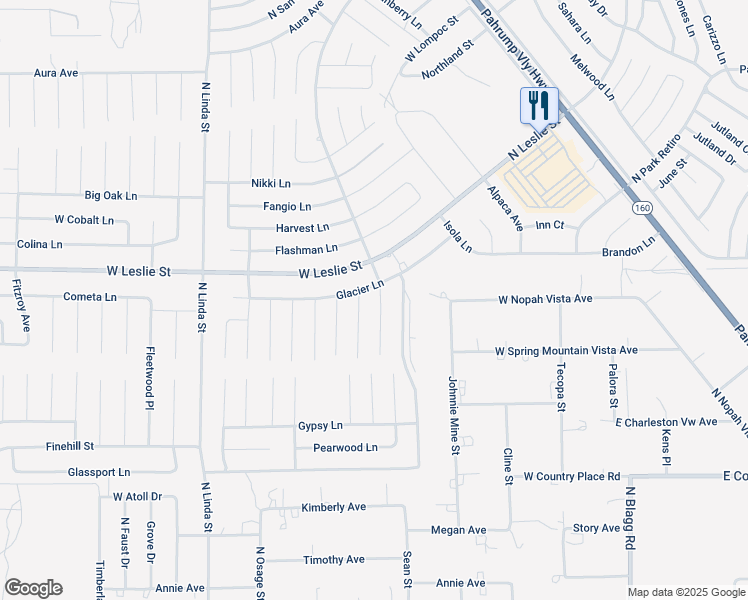 map of restaurants, bars, coffee shops, grocery stores, and more near 5940 Glencove Avenue in Pahrump