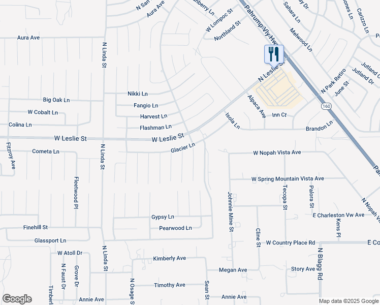 map of restaurants, bars, coffee shops, grocery stores, and more near 5940 Glencove Avenue in Pahrump