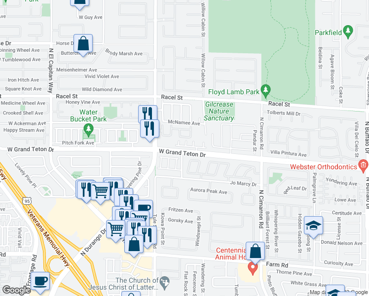 map of restaurants, bars, coffee shops, grocery stores, and more near 8281 Amtrak Express Avenue in Las Vegas