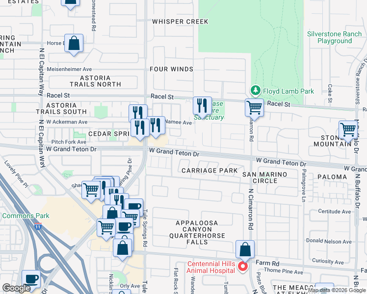 map of restaurants, bars, coffee shops, grocery stores, and more near 8254 Quail Gorge Avenue in Las Vegas