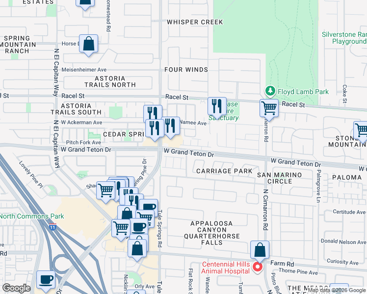 map of restaurants, bars, coffee shops, grocery stores, and more near 8304 Lambtin Quay Avenue in Las Vegas