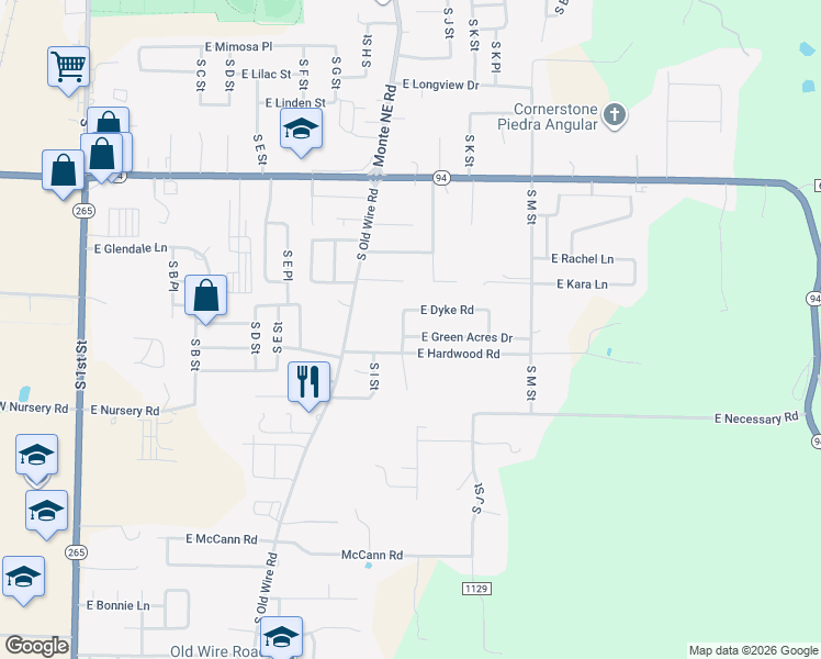 map of restaurants, bars, coffee shops, grocery stores, and more near 1006 East Green Acres Drive in Rogers