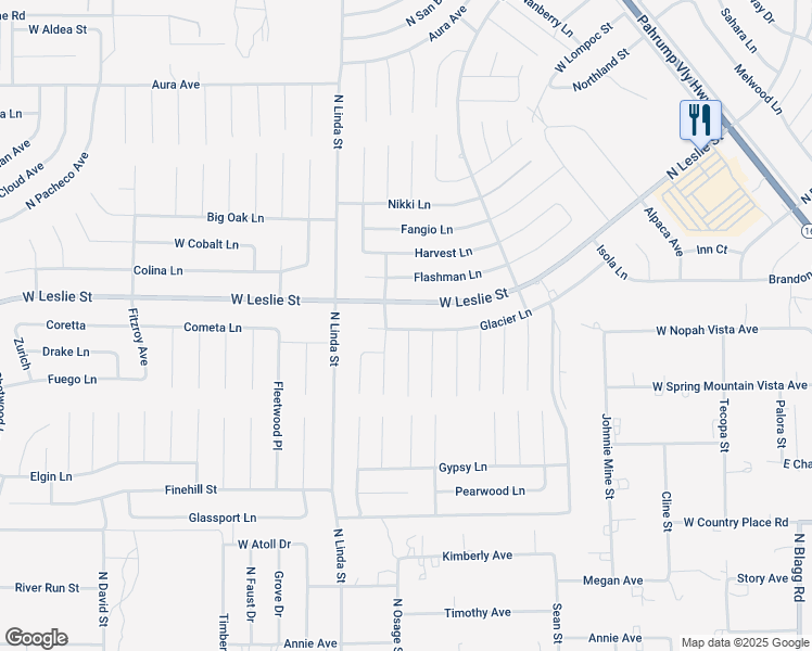 map of restaurants, bars, coffee shops, grocery stores, and more near 830 Glacier Lane in Pahrump