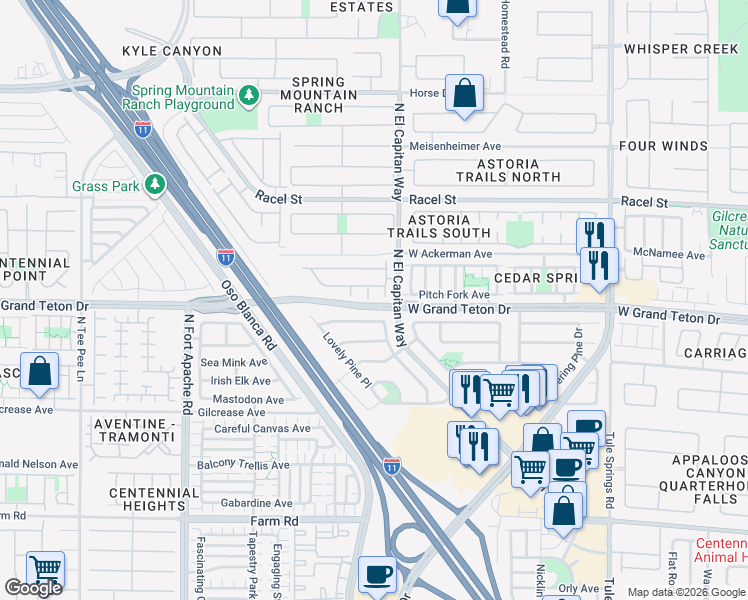 map of restaurants, bars, coffee shops, grocery stores, and more near 8000 Dancing Sunset Court in Las Vegas