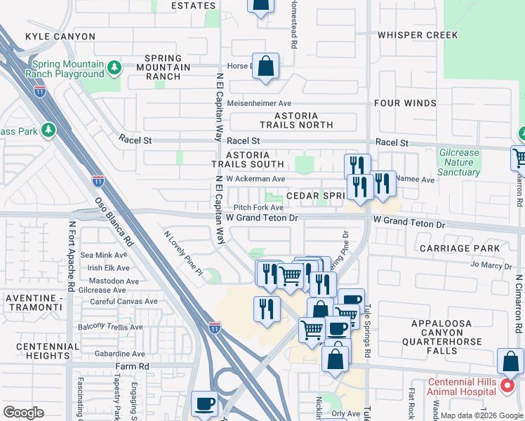 map of restaurants, bars, coffee shops, grocery stores, and more near 8657 Pitch Fork Avenue in Las Vegas