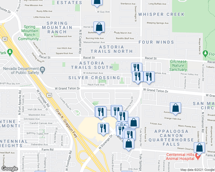 map of restaurants, bars, coffee shops, grocery stores, and more near 8617 Pitch Fork Avenue in Las Vegas
