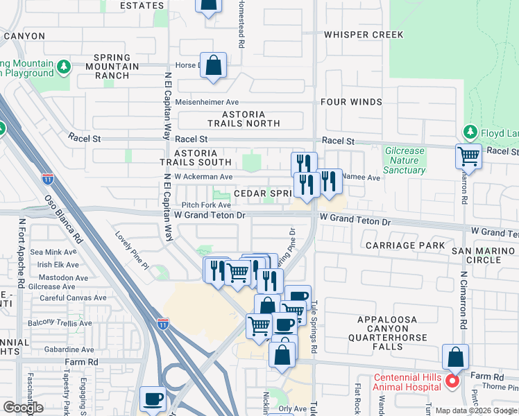 map of restaurants, bars, coffee shops, grocery stores, and more near 8513 Cheerful Brook Avenue in Las Vegas