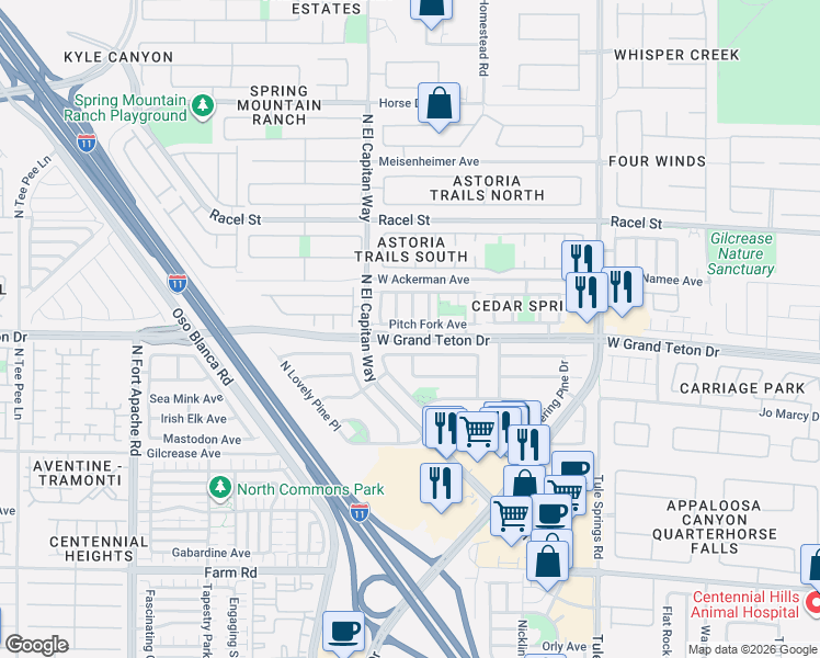 map of restaurants, bars, coffee shops, grocery stores, and more near 8029 Indian Blanket Street in Las Vegas