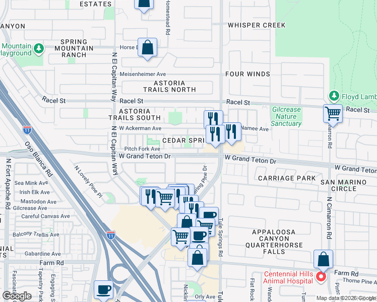 map of restaurants, bars, coffee shops, grocery stores, and more near 8469 Cheerful Brook Avenue in Las Vegas