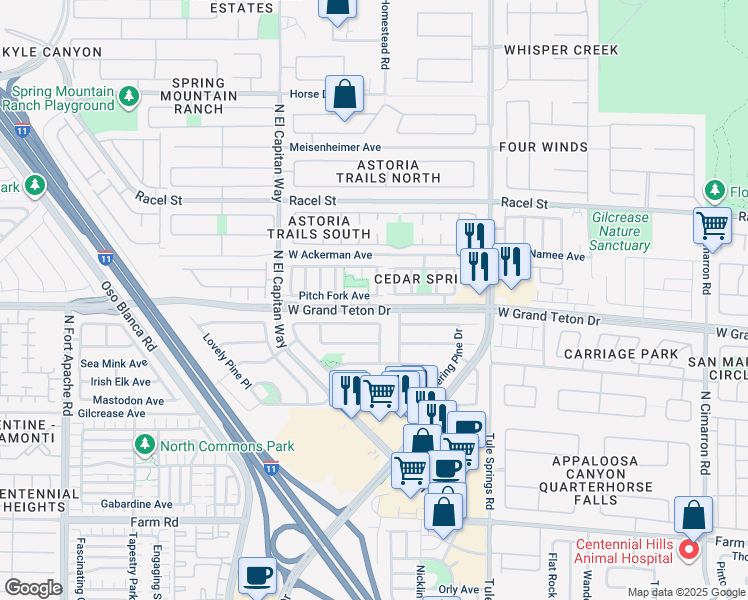 map of restaurants, bars, coffee shops, grocery stores, and more near 8617 Pitch Fork Avenue in Las Vegas
