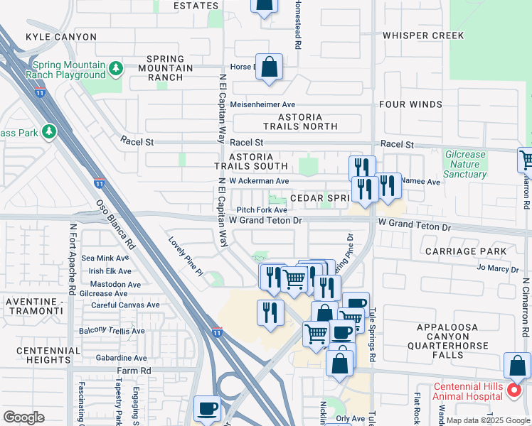 map of restaurants, bars, coffee shops, grocery stores, and more near 8657 Pitch Fork Avenue in Las Vegas
