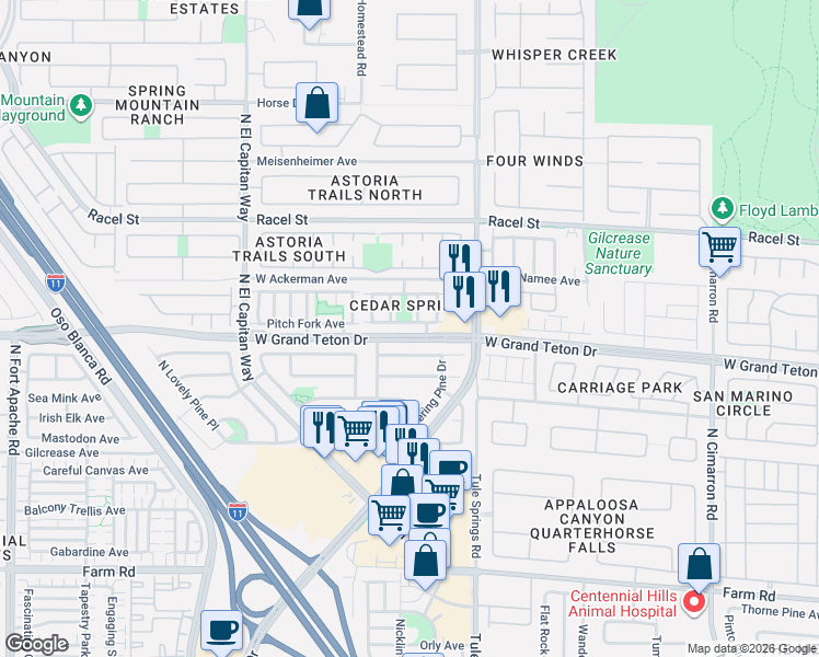 map of restaurants, bars, coffee shops, grocery stores, and more near 8465 Cheerful Brook Avenue in Las Vegas