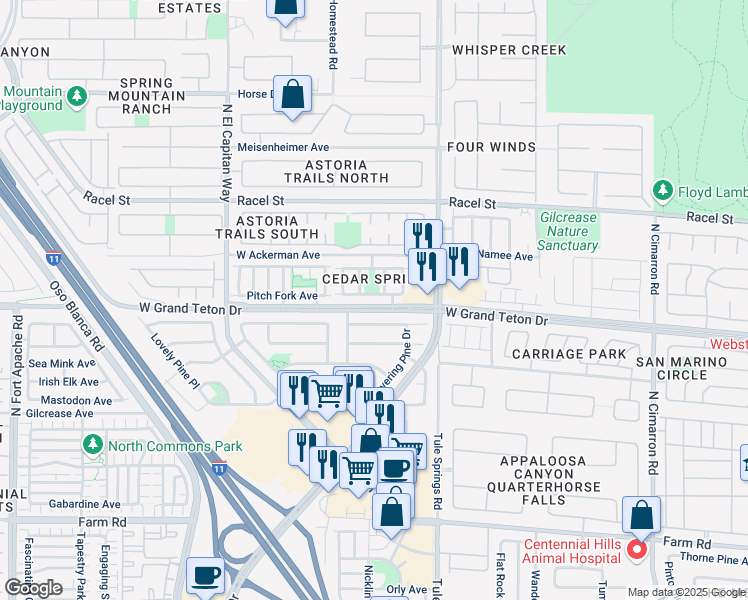 map of restaurants, bars, coffee shops, grocery stores, and more near 8469 Cheerful Brook Avenue in Las Vegas