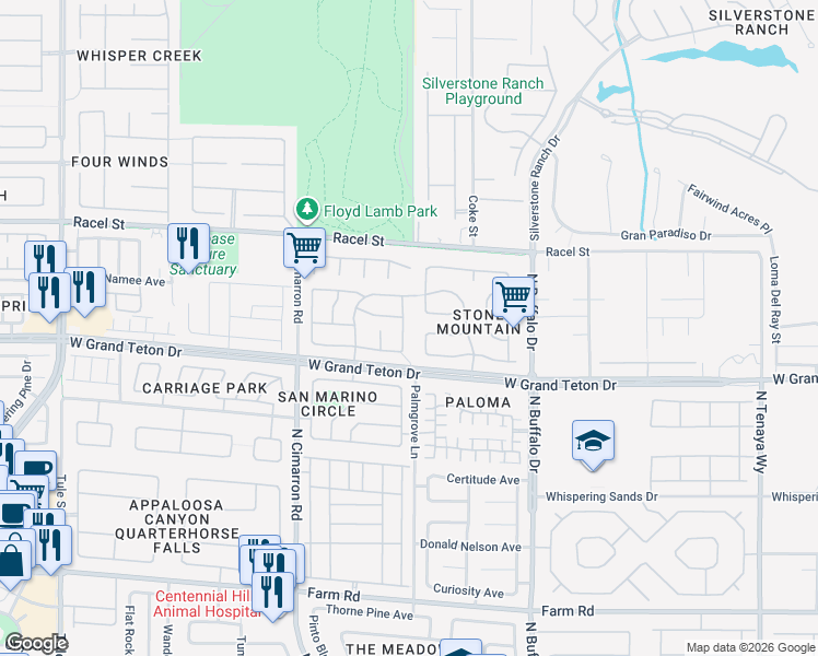 map of restaurants, bars, coffee shops, grocery stores, and more near 8056 Villa Rosarito Street in Las Vegas