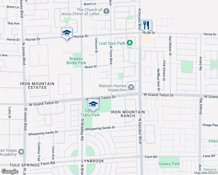 map of restaurants, bars, coffee shops, grocery stores, and more near 5150 Elvis Presley Court in Las Vegas