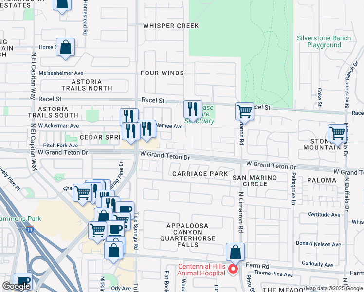 map of restaurants, bars, coffee shops, grocery stores, and more near 8011 Central Railroad Court in Las Vegas