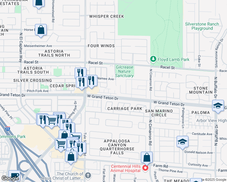 map of restaurants, bars, coffee shops, grocery stores, and more near 8011 Central Railroad Court in Las Vegas