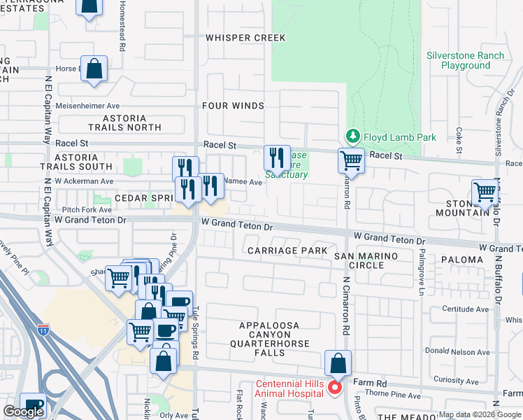 map of restaurants, bars, coffee shops, grocery stores, and more near 8011 Central Railroad Court in Las Vegas