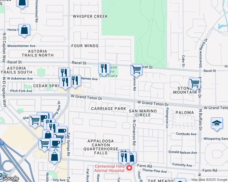 map of restaurants, bars, coffee shops, grocery stores, and more near 8017 Flambeau Street in Las Vegas