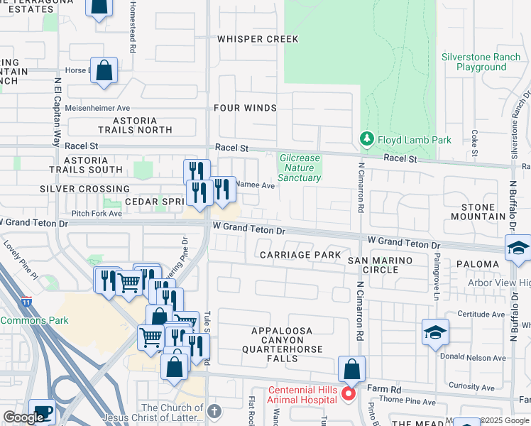 map of restaurants, bars, coffee shops, grocery stores, and more near 8012 Baltimore Ohio Court in Las Vegas