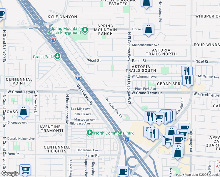 map of restaurants, bars, coffee shops, grocery stores, and more near 8909 Sparkling Creek Avenue in Las Vegas