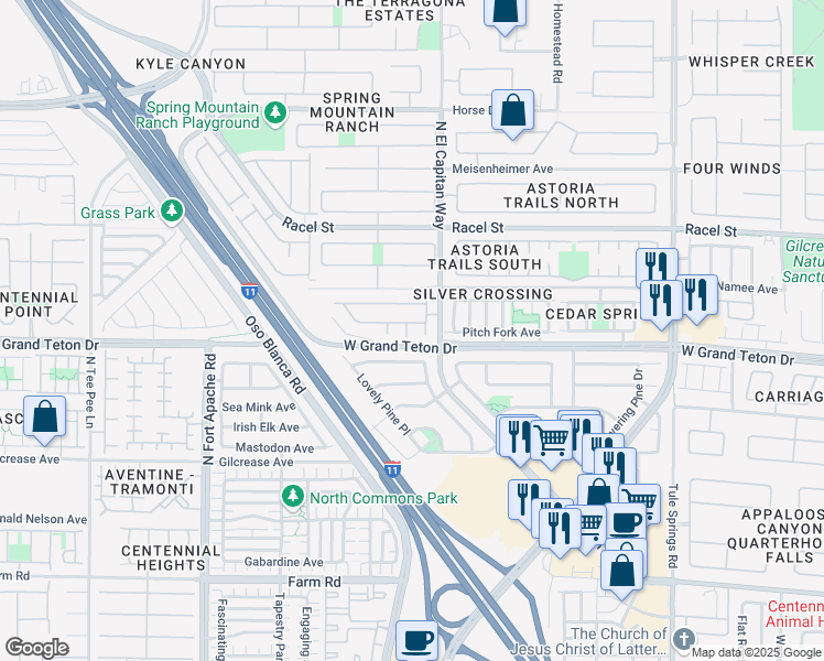 map of restaurants, bars, coffee shops, grocery stores, and more near 8008 Dancing Sunset Court in Las Vegas