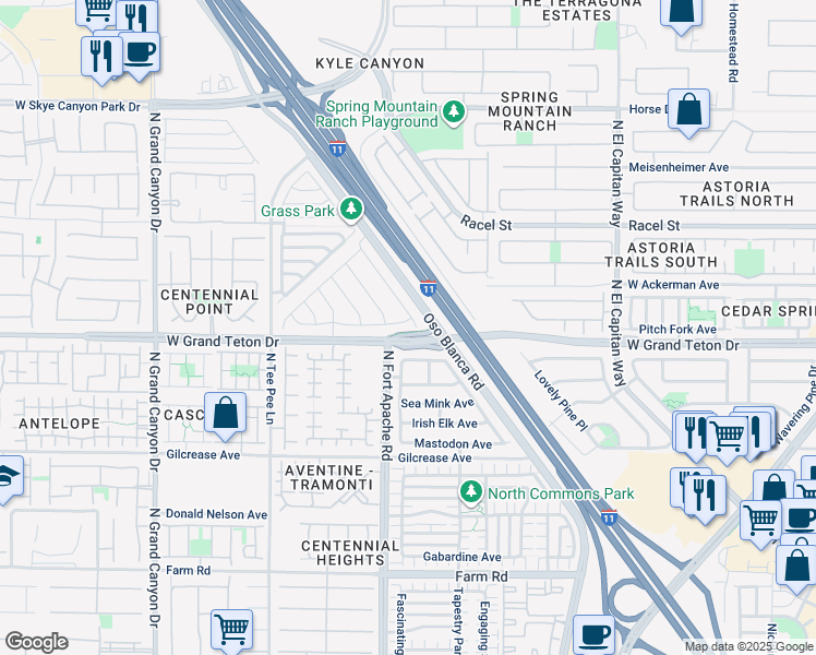 map of restaurants, bars, coffee shops, grocery stores, and more near 9177 Bright Blue Sky Avenue in Las Vegas