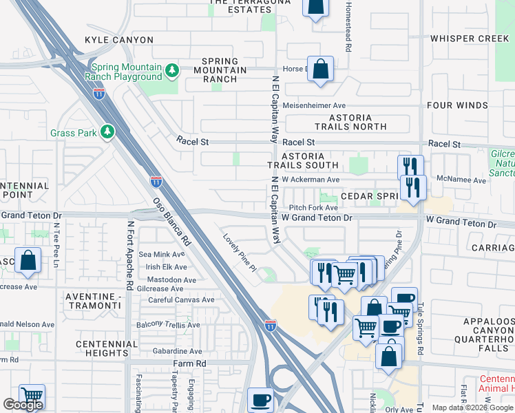 map of restaurants, bars, coffee shops, grocery stores, and more near 8008 Dancing Sunset Court in Las Vegas