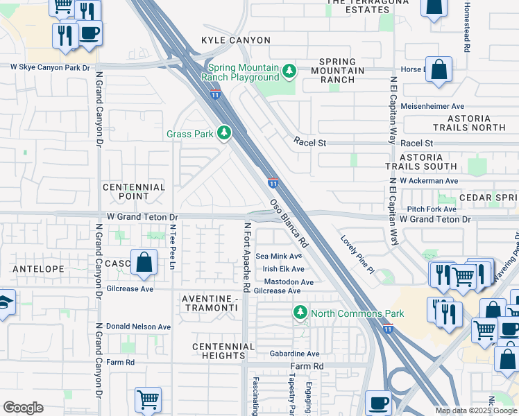 map of restaurants, bars, coffee shops, grocery stores, and more near 9177 Bright Blue Sky Avenue in Las Vegas