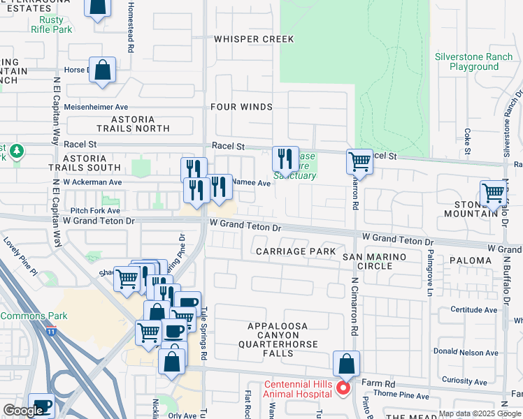 map of restaurants, bars, coffee shops, grocery stores, and more near 8175 Al Carrison Street in Las Vegas