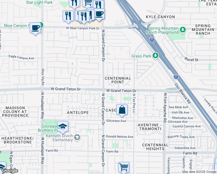 map of restaurants, bars, coffee shops, grocery stores, and more near 8040 Caspian Moon Drive in Las Vegas