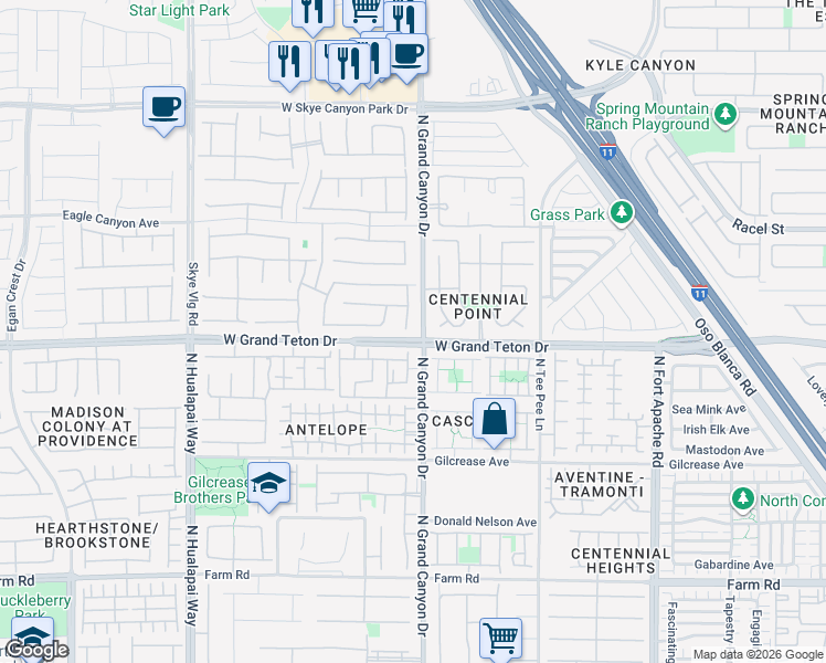 map of restaurants, bars, coffee shops, grocery stores, and more near 8033 Calico Mesa Street in Las Vegas