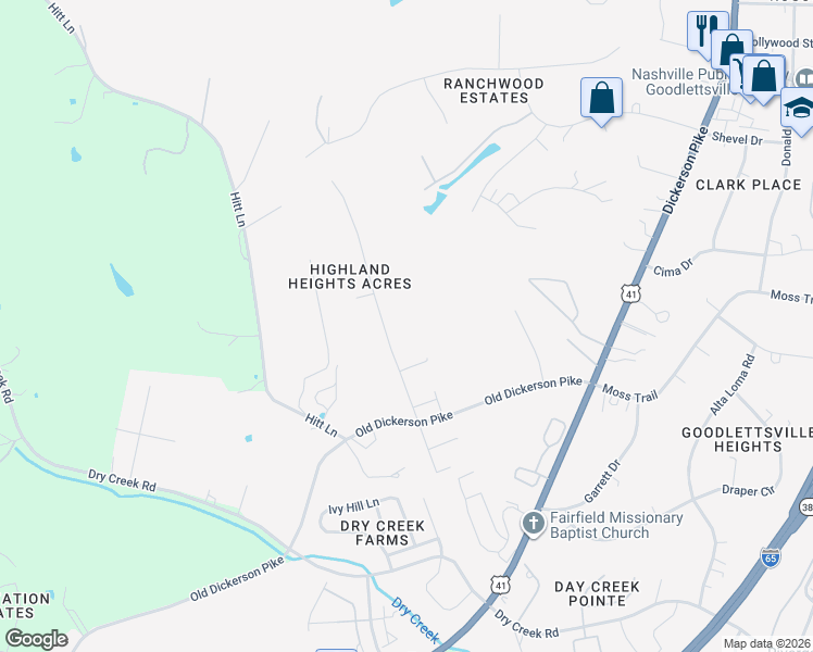 map of restaurants, bars, coffee shops, grocery stores, and more near 315 Highland Heights Drive in Goodlettsville