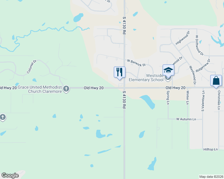 map of restaurants, bars, coffee shops, grocery stores, and more near 9794 Oklahoma 20 in Claremore