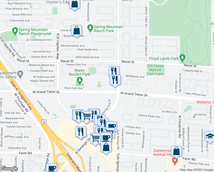 map of restaurants, bars, coffee shops, grocery stores, and more near 8025 Dancing Springs Street in Las Vegas