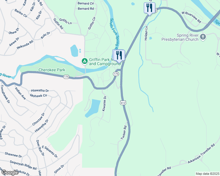 map of restaurants, bars, coffee shops, grocery stores, and more near 36 Kiwanie Circle in Hardy