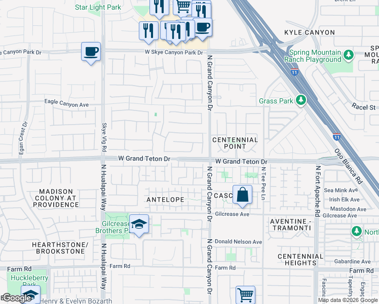 map of restaurants, bars, coffee shops, grocery stores, and more near Canyon Landing Avenue in Las Vegas