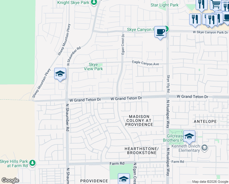 map of restaurants, bars, coffee shops, grocery stores, and more near 8018 Skye Bridge Street in Las Vegas