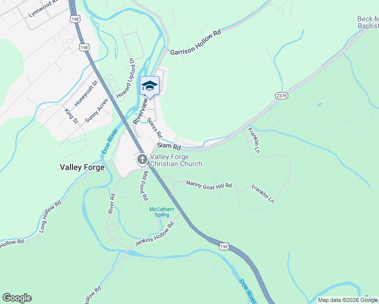 map of restaurants, bars, coffee shops, grocery stores, and more near 3054 Siam Road in Elizabethton