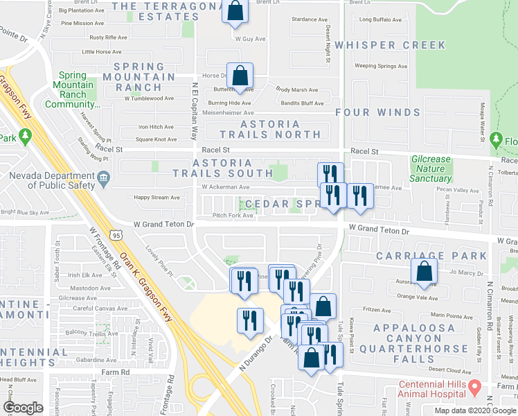 map of restaurants, bars, coffee shops, grocery stores, and more near 8032 North Gobbler Grove Street in Las Vegas