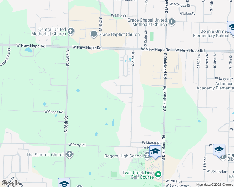 map of restaurants, bars, coffee shops, grocery stores, and more near 3045 West Green Acres Drive in Rogers