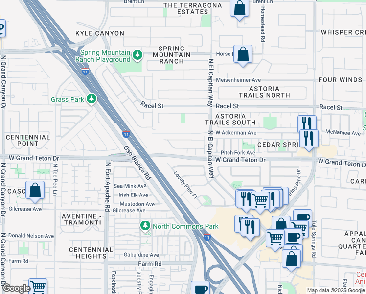 map of restaurants, bars, coffee shops, grocery stores, and more near 8900 Sparkling Creek Avenue in Las Vegas