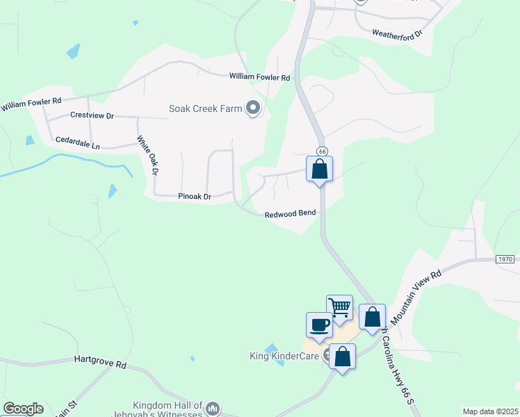 map of restaurants, bars, coffee shops, grocery stores, and more near 138 Redwood Bend in King