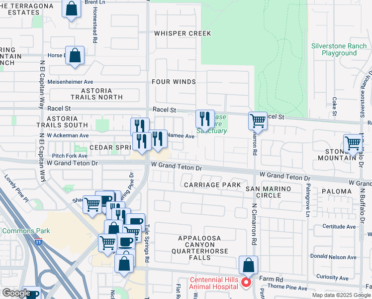 map of restaurants, bars, coffee shops, grocery stores, and more near 8036 Eurostar Street in Las Vegas
