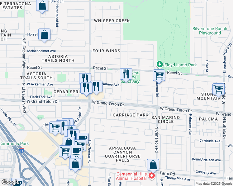 map of restaurants, bars, coffee shops, grocery stores, and more near 8175 Al Carrison Street in Las Vegas