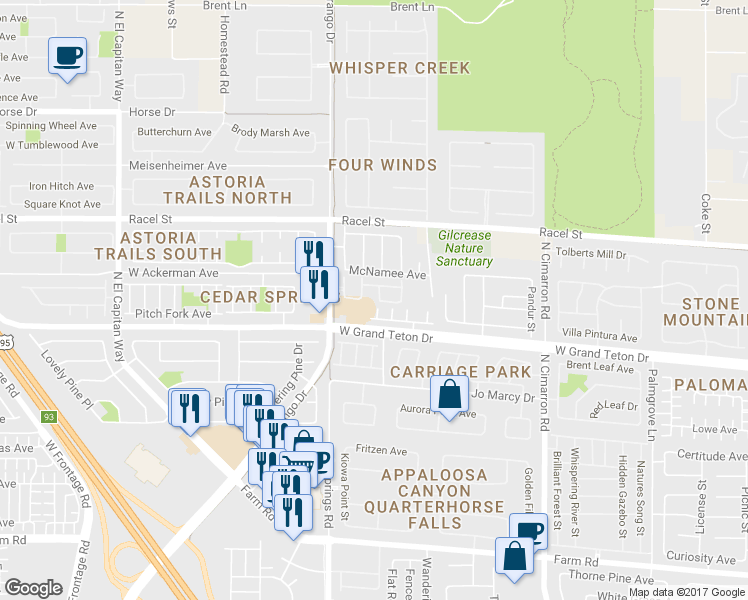 map of restaurants, bars, coffee shops, grocery stores, and more near 8260 Starlight Express Avenue in Las Vegas