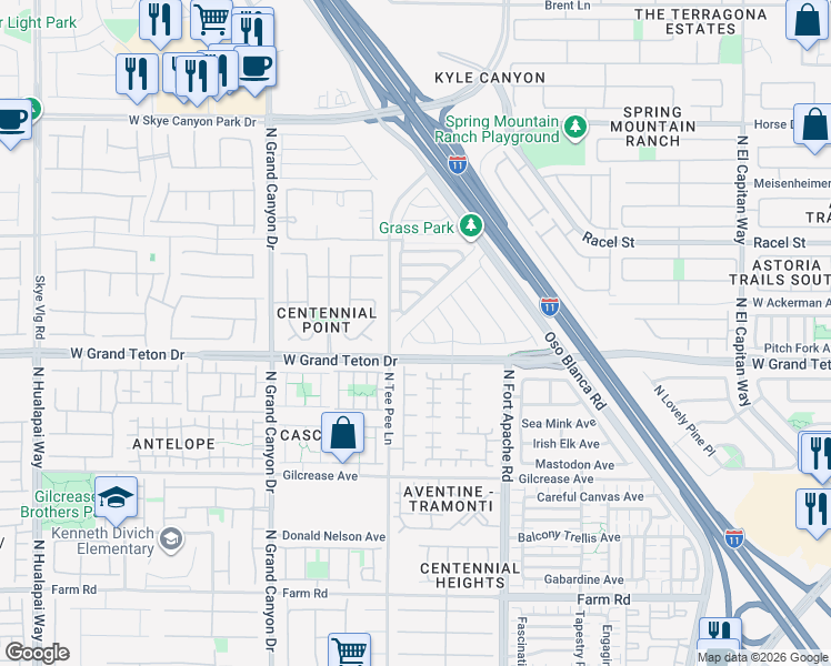 map of restaurants, bars, coffee shops, grocery stores, and more near 8067 Mosaic Sunrise Lane in Las Vegas